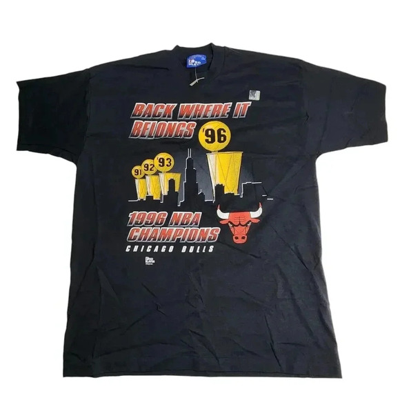 1996 Pro Player Chicago Bulls NBA Champions Trophy Shirt Stitch Size Large New - Picture 1 of 5